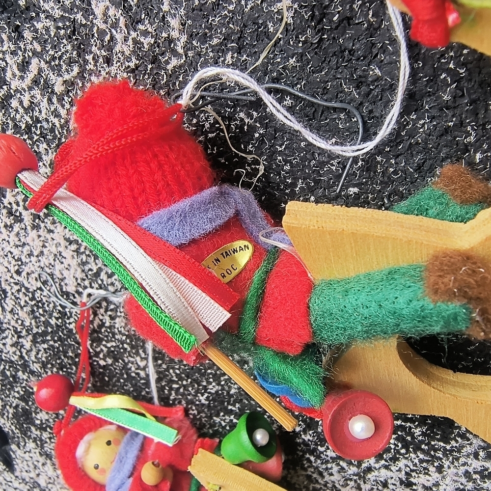 Vintage Christmas Wood Elf on Wooden Star Elf Boy Bells Stars German Erzgebirge  - Picture 5 of 6